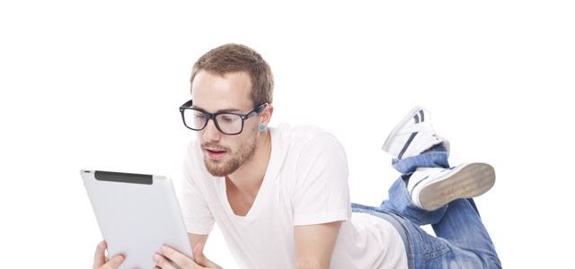 Man on tablet computer